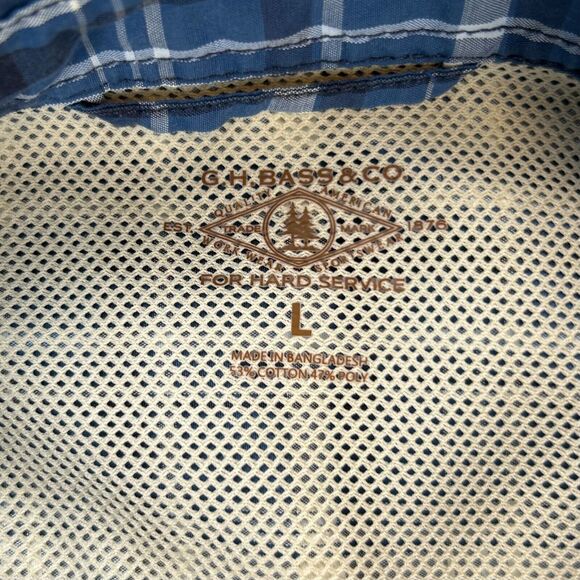 Vintage GH Bass Shirt Mens Large Blue Plaid Button Up Pocket Outdoor - Picture 3 of 10